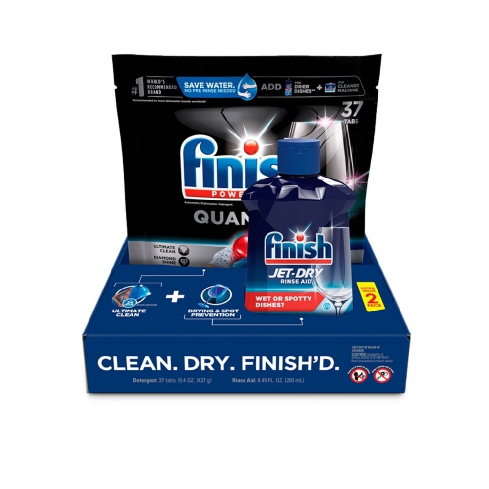 Quantum Dishwasher Detergent and Jet-Dry Rinse Aid Set - Blue
